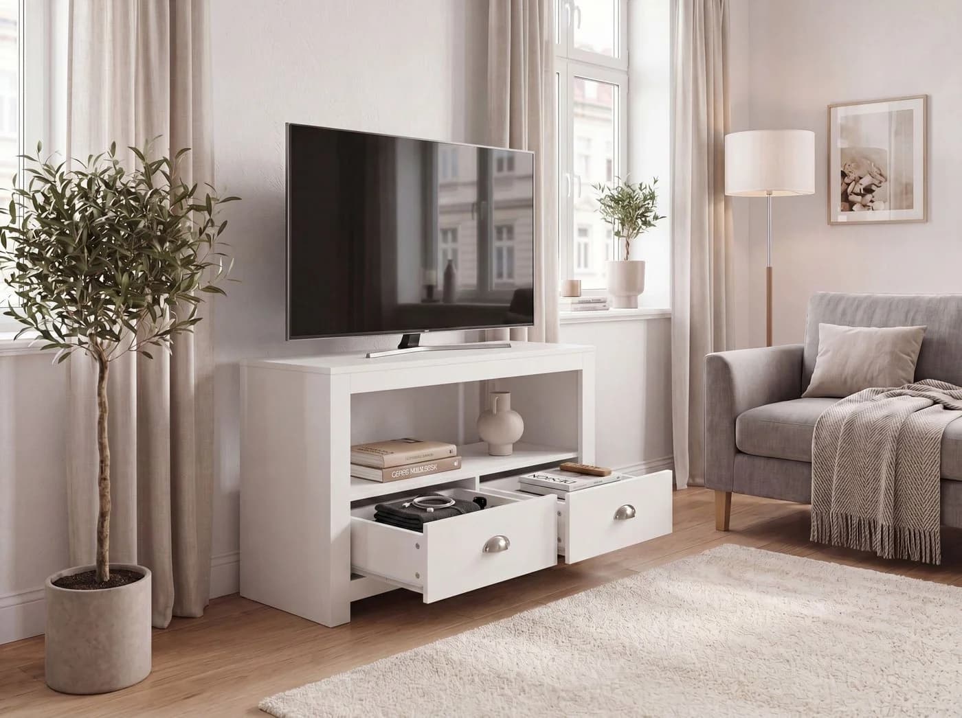 FINEBUY Lowboard FB113949 TV Möbel Weiß 85cm