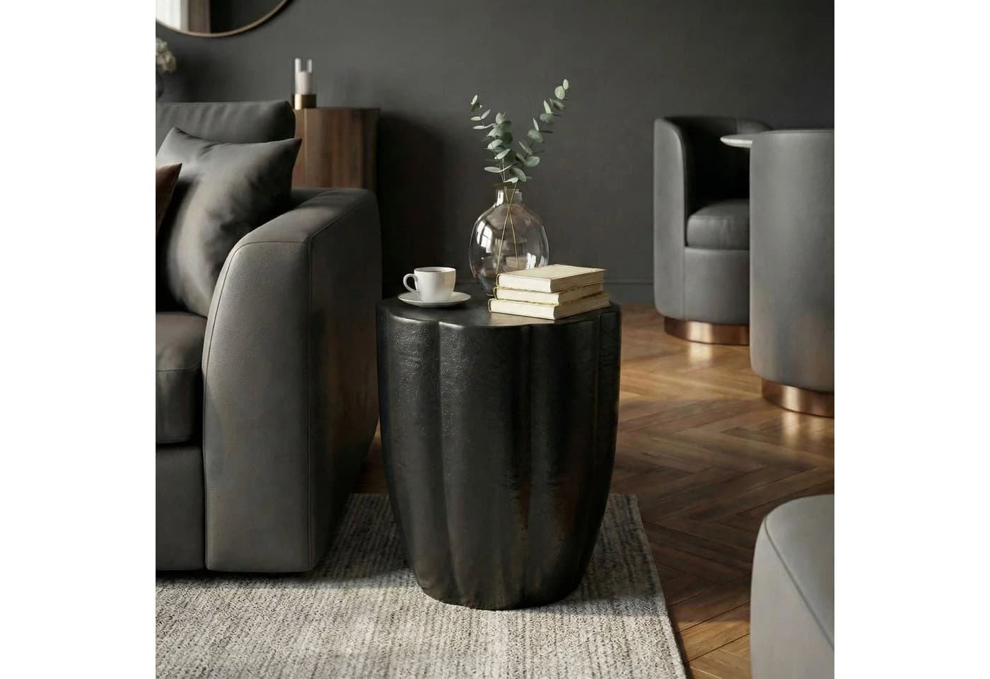 FINEBUY Beistelltisch FB76411 Aluminium Schwarz Moderner Dekotisch
