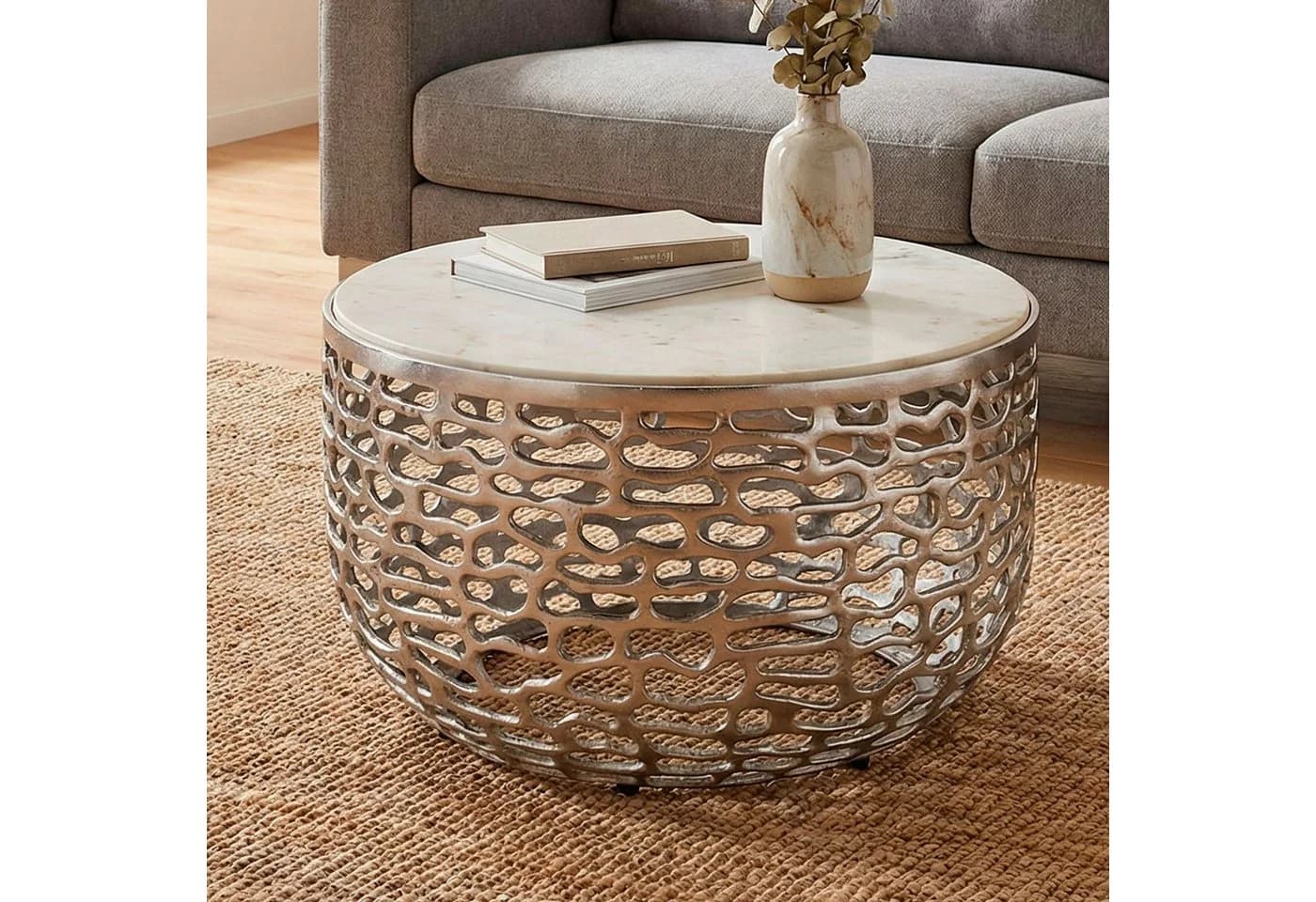 FINEBUY Couchtisch FB77384 Marmor Silber - Bild 2
