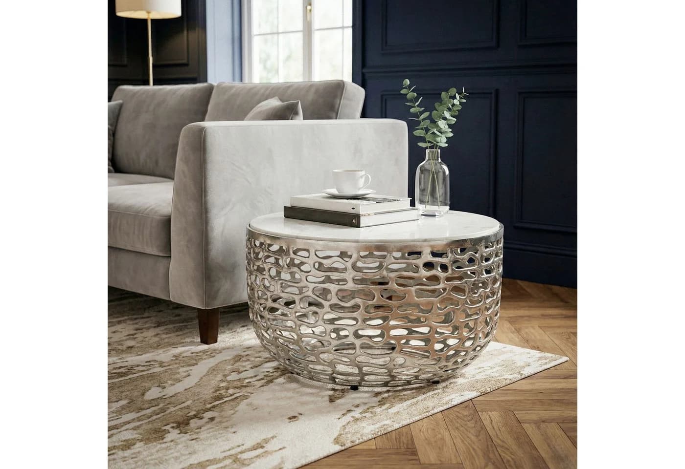 FINEBUY Couchtisch FB77384 Marmor Silber - Bild 4