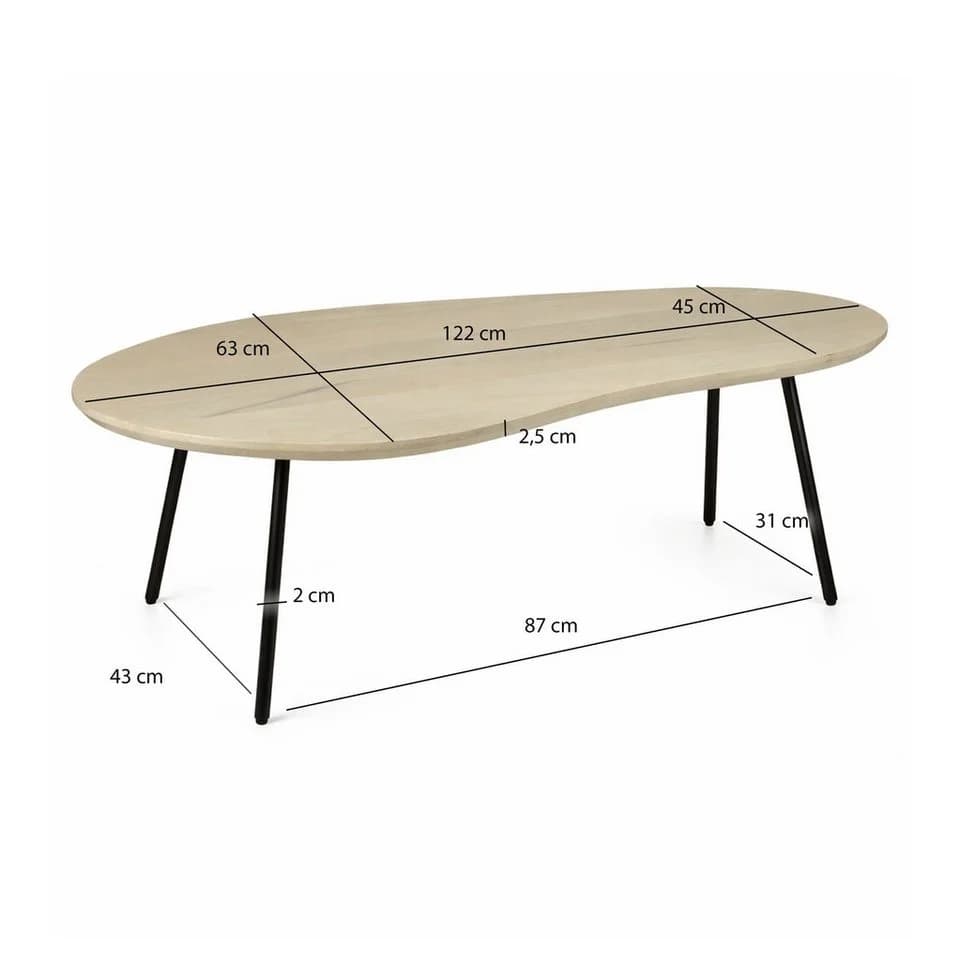 FINEBUY Couchtisch Nierenform Weiß Schwarz Mango Holz - Bild 3