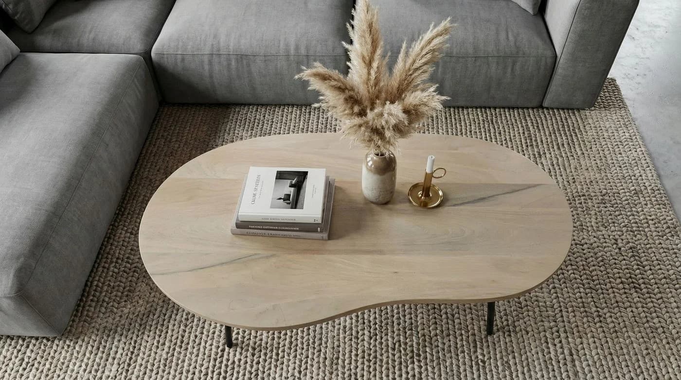 FINEBUY Couchtisch Nierenform Weiß Schwarz Mango Holz - Bild 5