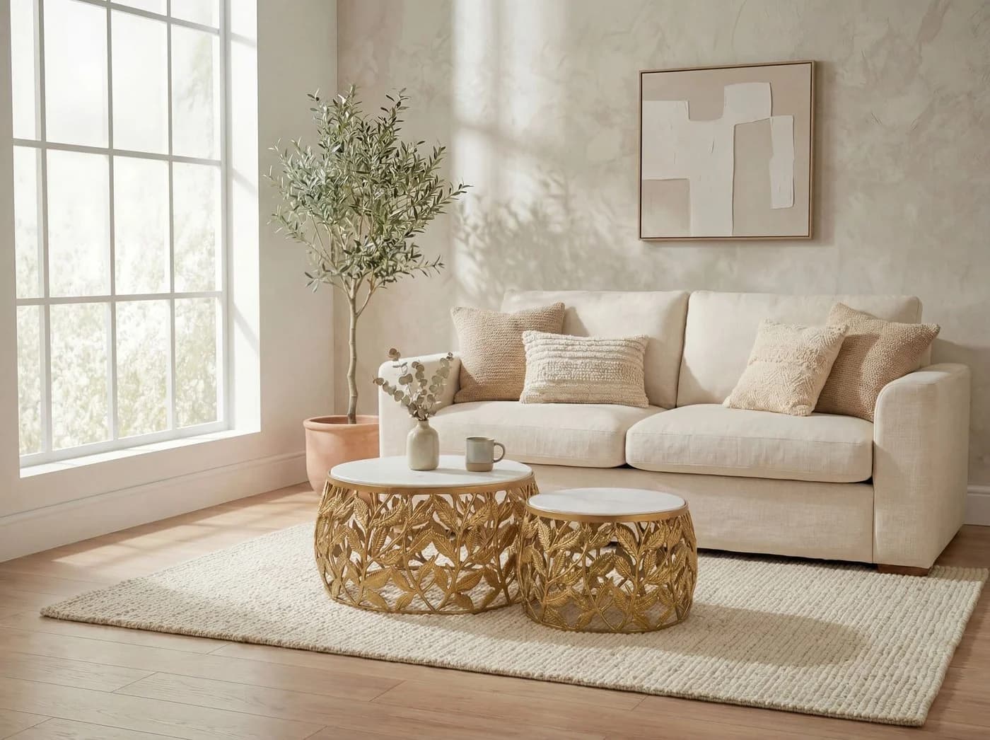 FINEBUY Satztisch FB73713 2er Set Couchtisch Gold Marmor