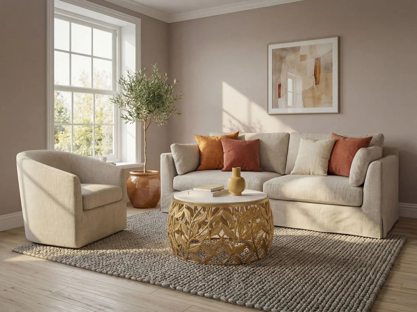 FINEBUY Runder Couchtisch 60cm Marmor Alu Gold