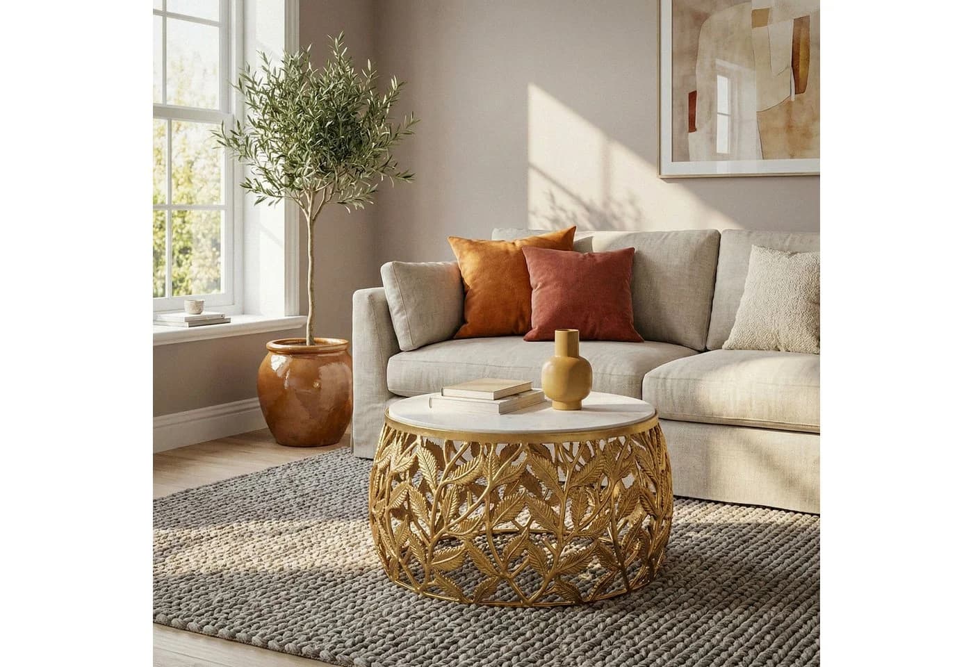 FINEBUY Runder Couchtisch 60cm Marmor Alu Gold - Bild 2