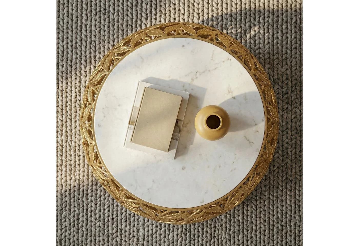 FINEBUY Runder Couchtisch 60cm Marmor Alu Gold - Bild 4