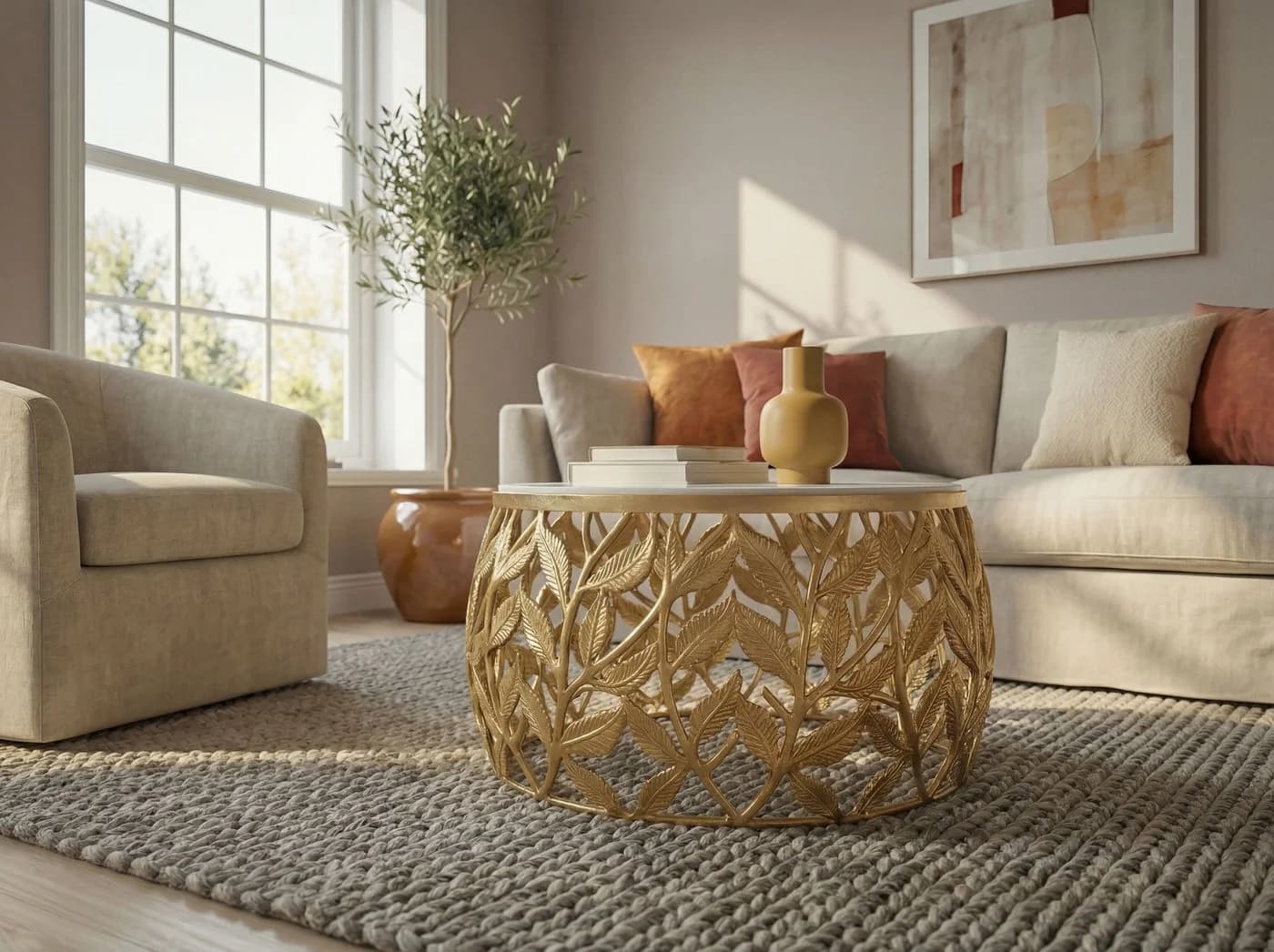 FINEBUY Runder Couchtisch 60cm Marmor Alu Gold - Bild 5