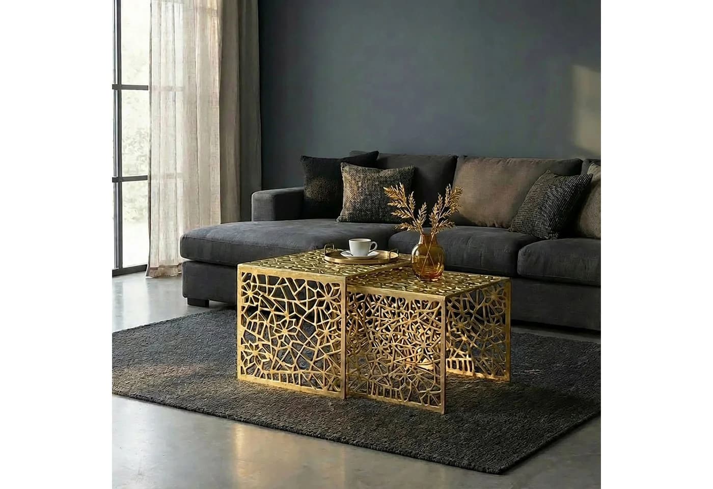 FINEBUY Satztisch 2er Set Alu Couchtisch Gold/Silber - Bild 2