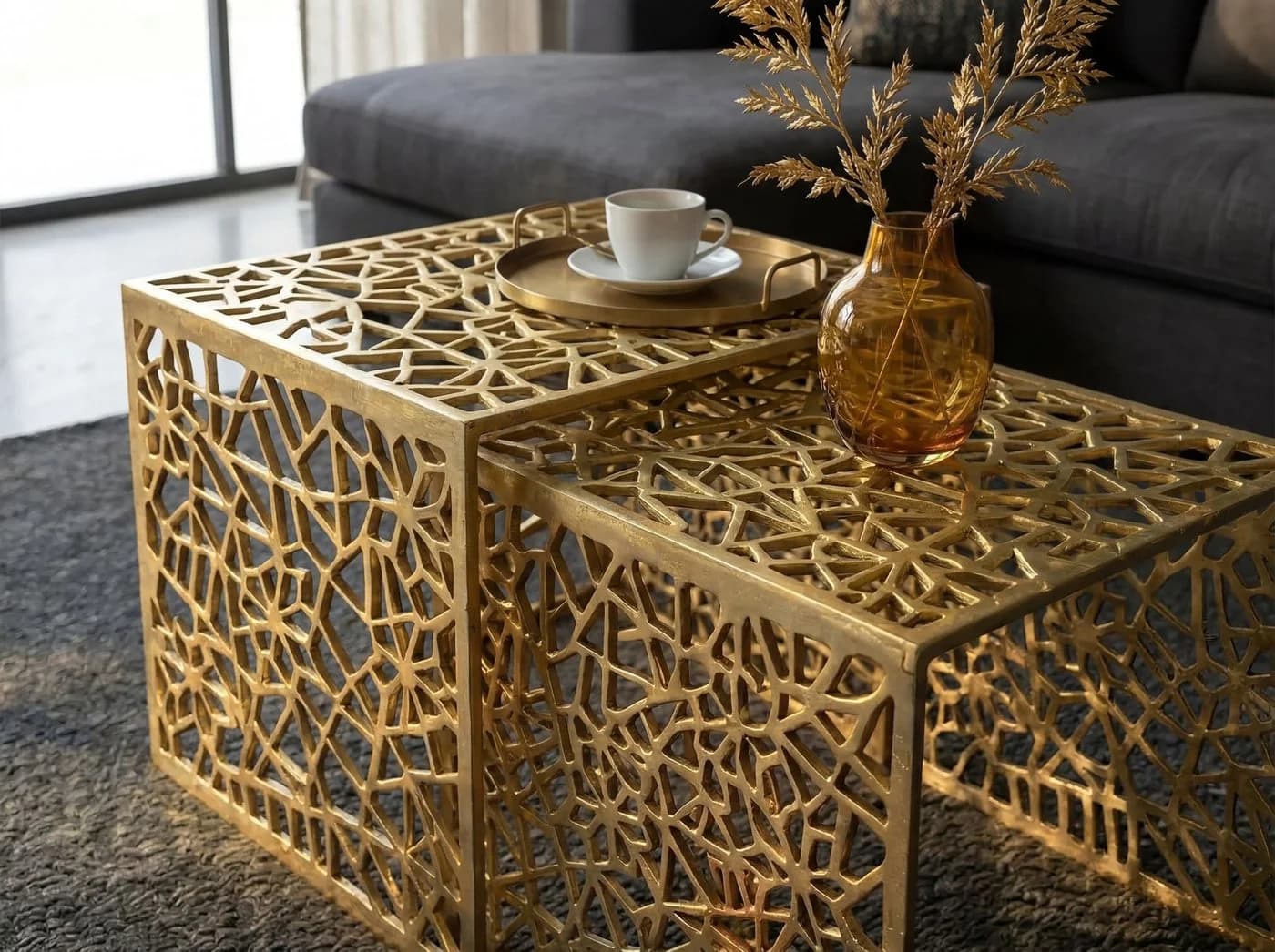 FINEBUY Satztisch 2er Set Alu Couchtisch Gold/Silber - Bild 4