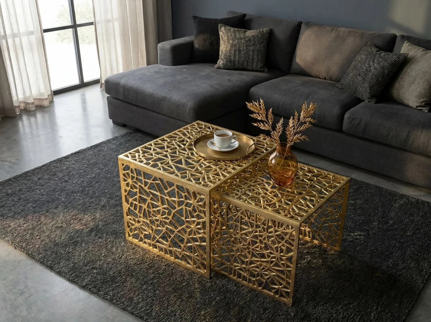 FINEBUY Satztisch 2er Set Alu Couchtisch Gold/Silber - Bild 5