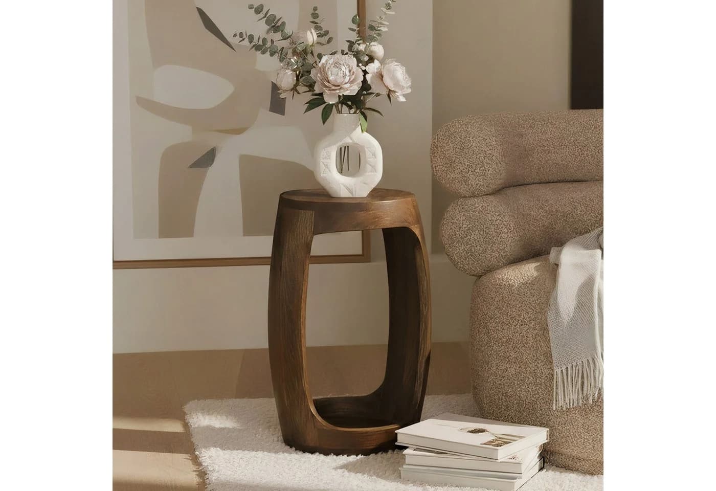 FINEBUY Beistelltisch rund Mango Massivholz Braun Modern - Bild 2