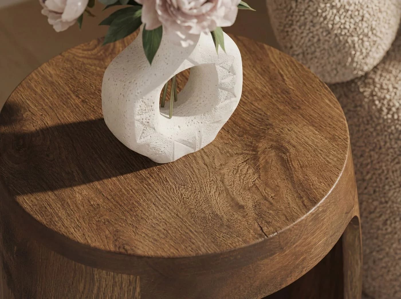 FINEBUY Beistelltisch rund Mango Massivholz Braun Modern - Bild 5