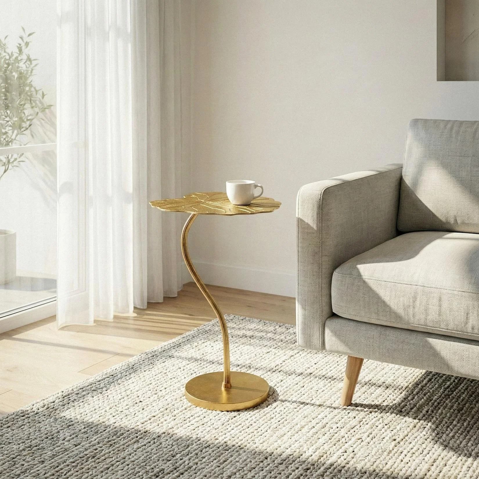 FineBuy Beistelltisch Alu Gold 40x38cm Lotusblatt Design