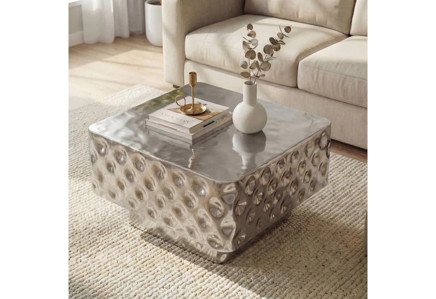FINEBUY Couchtisch FB77628 Quadratisch Silber Gehämmerte Optik - Bild 2