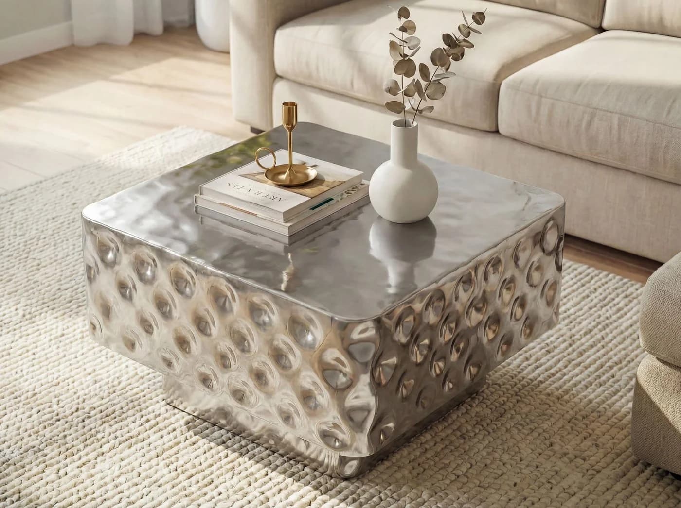 FINEBUY Couchtisch FB77628 Quadratisch Silber Gehämmerte Optik - Bild 4