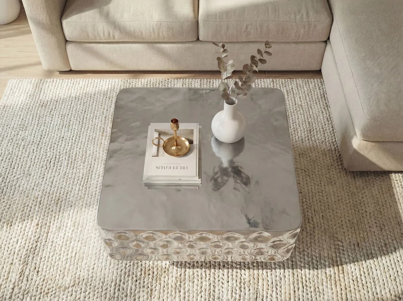 FINEBUY Couchtisch FB77628 Quadratisch Silber Gehämmerte Optik - Bild 5