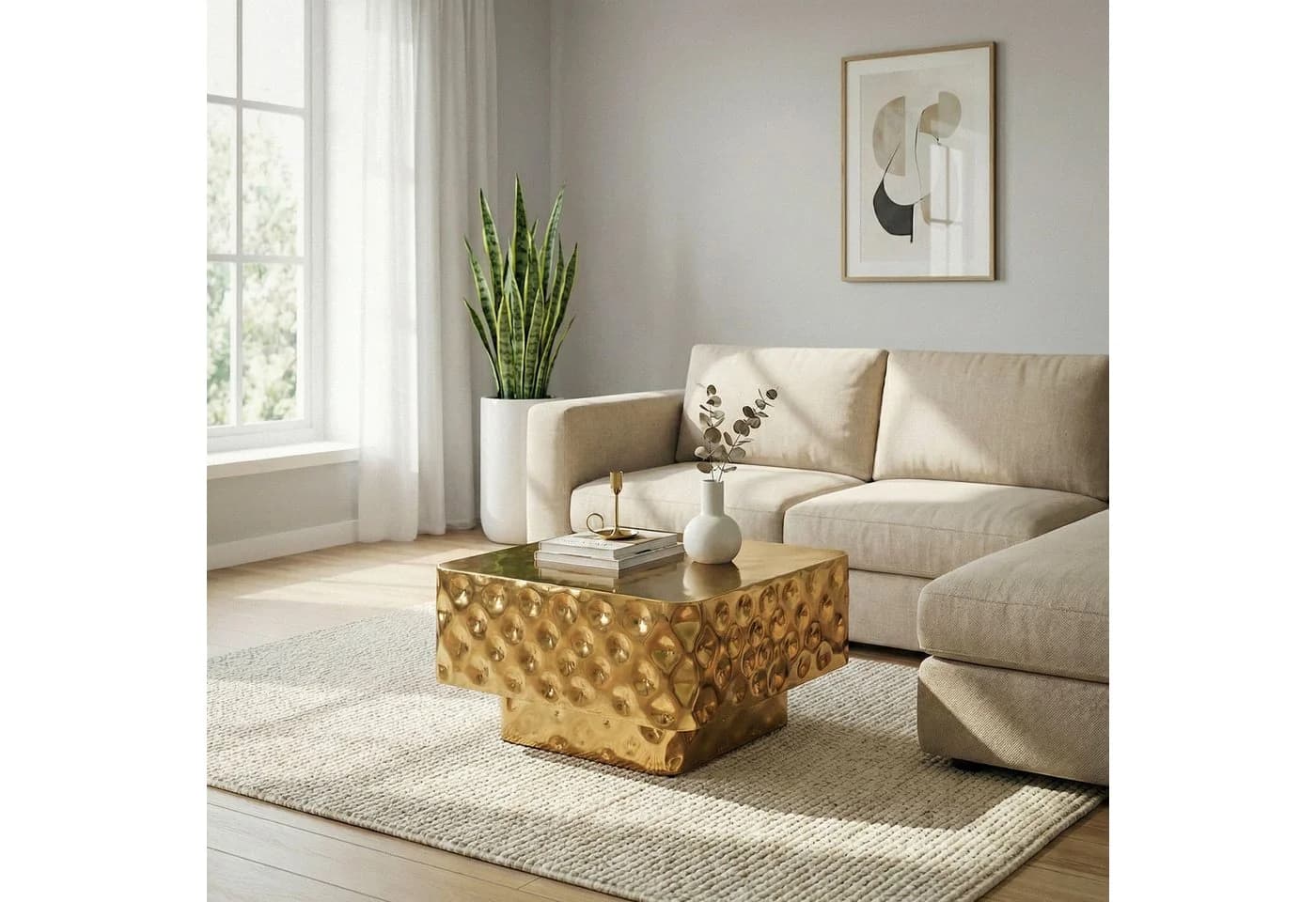 FINEBUY Couchtisch FB77627 Quadratischer Sofatisch 60cm Gold Hammerschlag - Bild 2