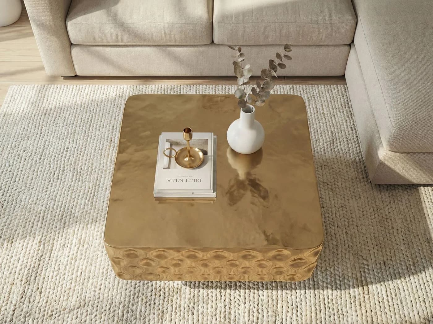 FINEBUY Couchtisch FB77627 Quadratischer Sofatisch 60cm Gold Hammerschlag - Bild 3