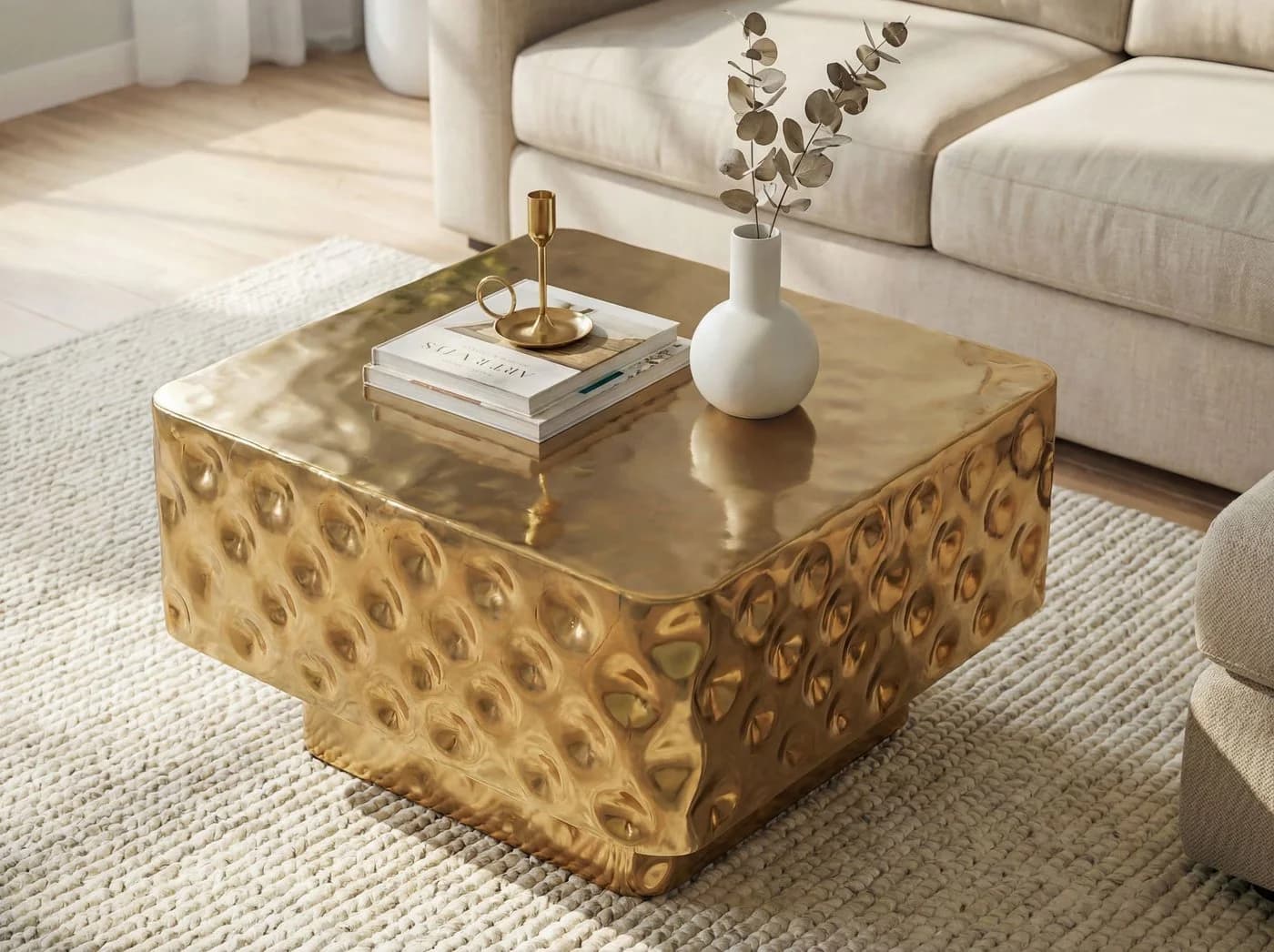 FINEBUY Couchtisch FB77627 Quadratischer Sofatisch 60cm Gold Hammerschlag - Bild 4