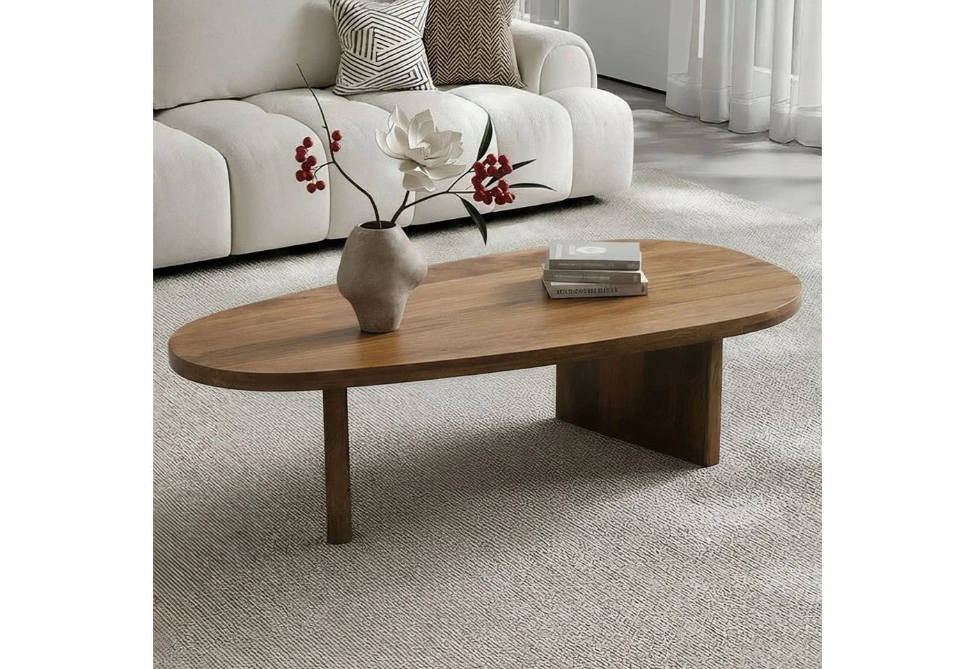 FINEBUY Couchtisch oval 120cm Mango Massivholz Braun Modern - Bild 3