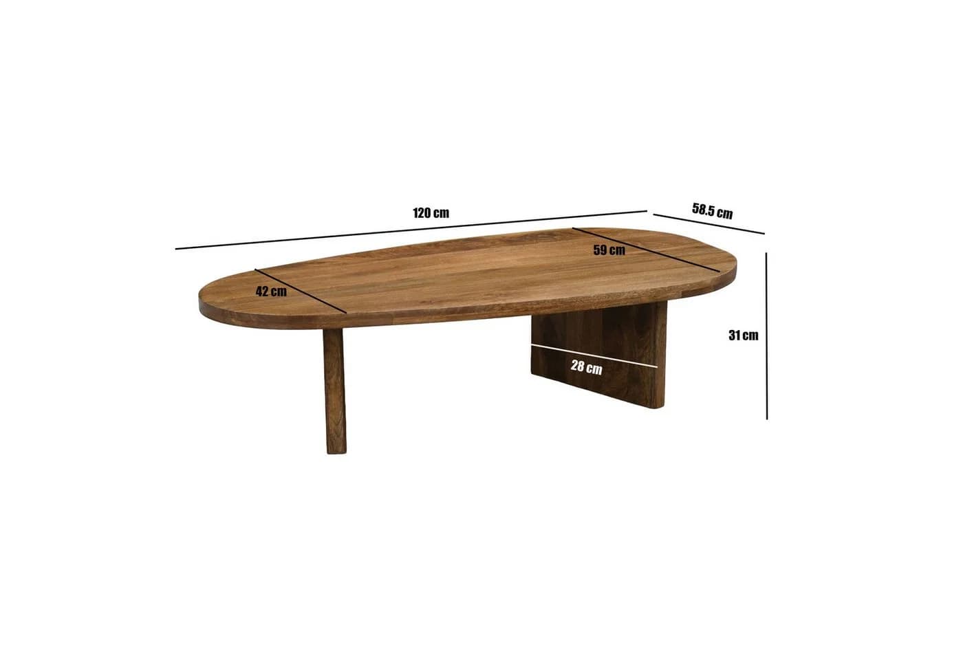 FINEBUY Couchtisch oval 120cm Mango Massivholz Braun Modern - Bild 4