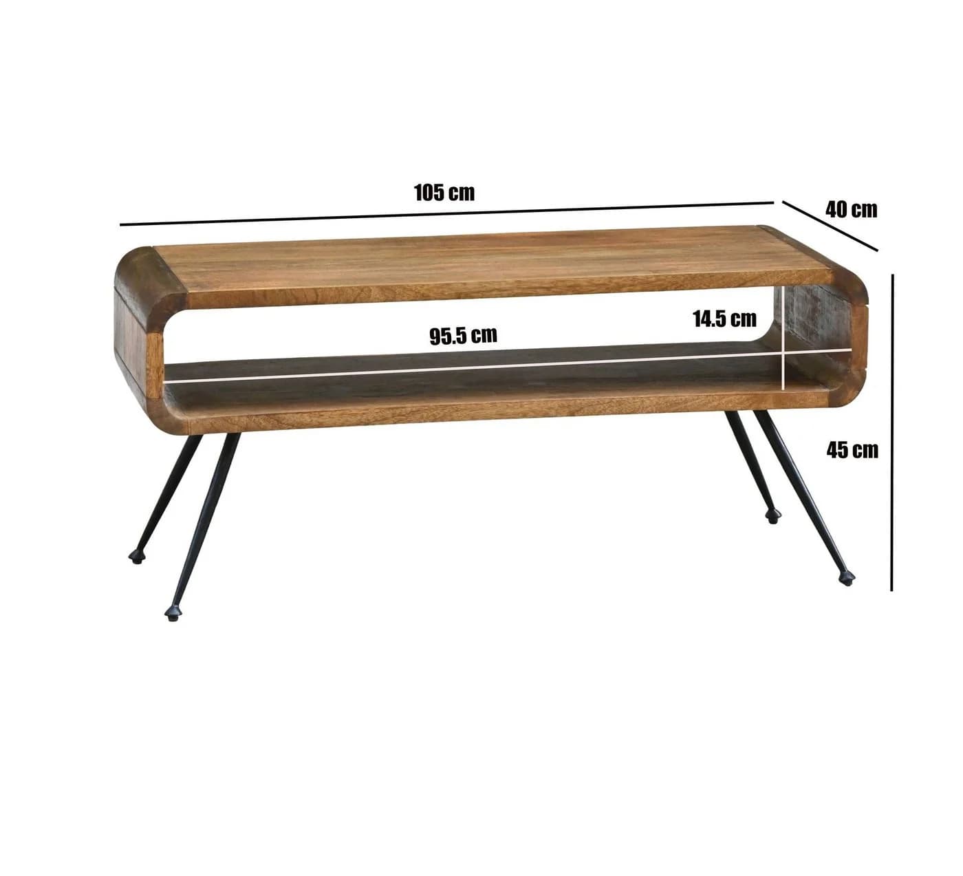 FINEBUY Couchtisch Mangoholz Metall Retro Braun/Schwarz - Bild 3