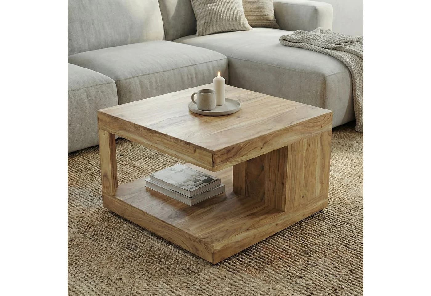 FINEBUY Couchtisch Akazie Massivholz 60cm Braun Modern - Bild 2