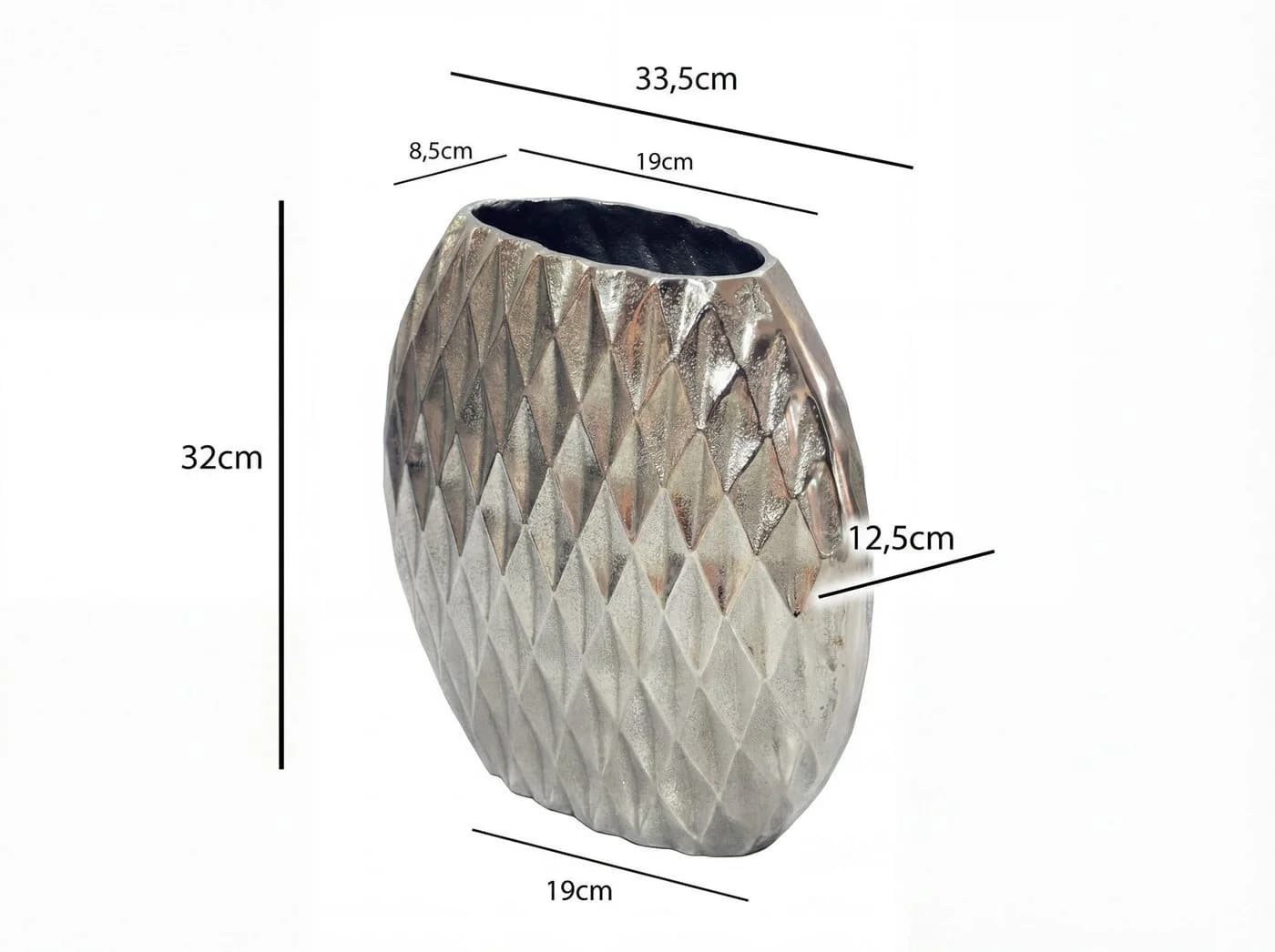 FINEBUY Dekovase 33,5cm Metall Silber 3D-Rautenmuster - Bild 3