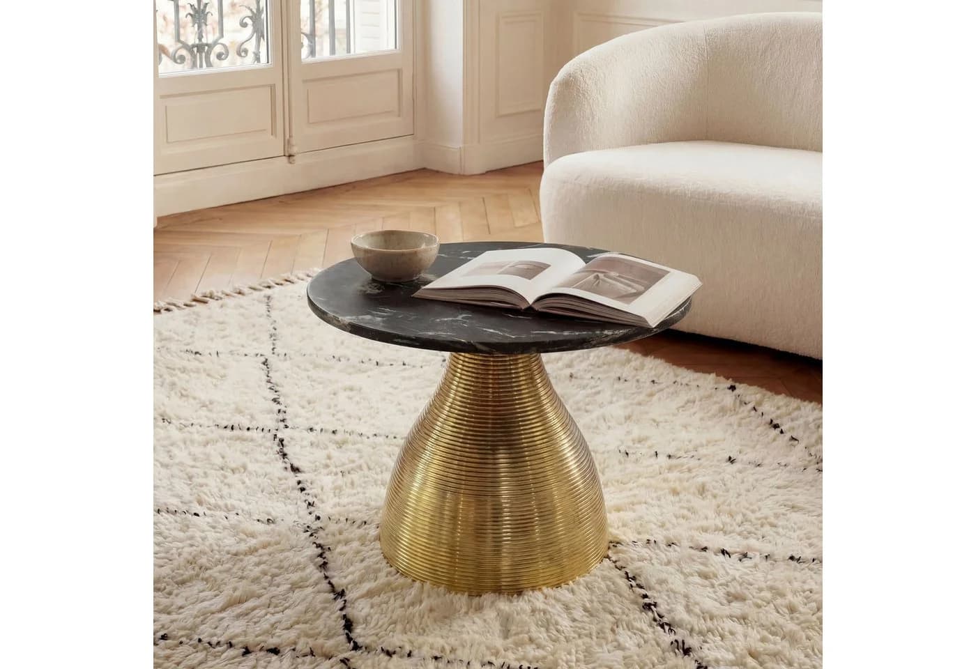 FINEBUY Couchtisch Marmorplatte Schwarz Gold Aluminium - Bild 2