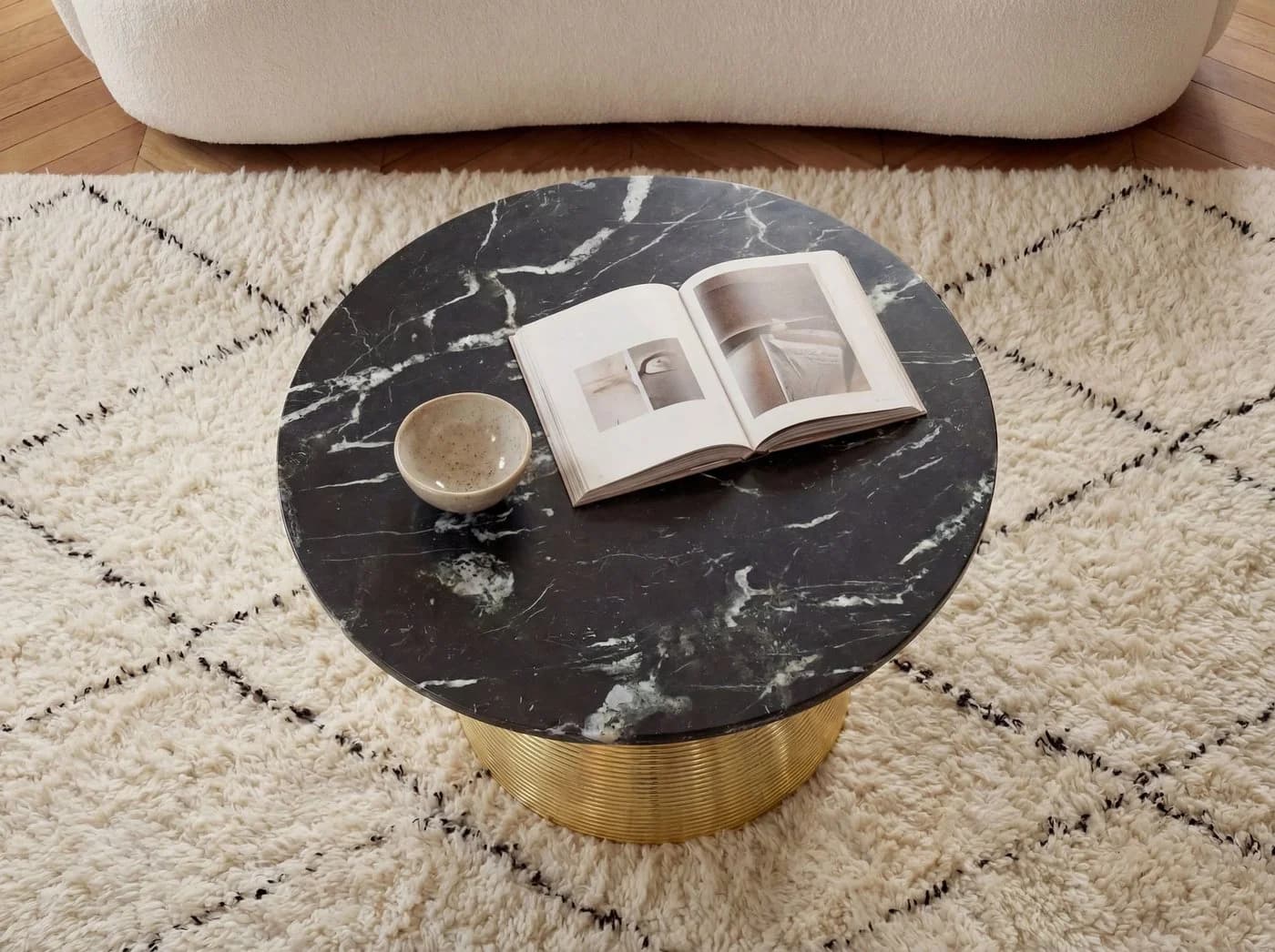 FINEBUY Couchtisch Marmorplatte Schwarz Gold Aluminium - Bild 5