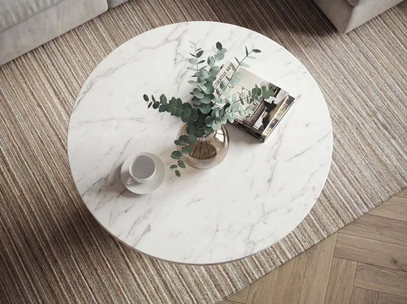 FINEBUY Couchtisch FB77369 Marmorplatte weiß goldenes Aluminium - Bild 4