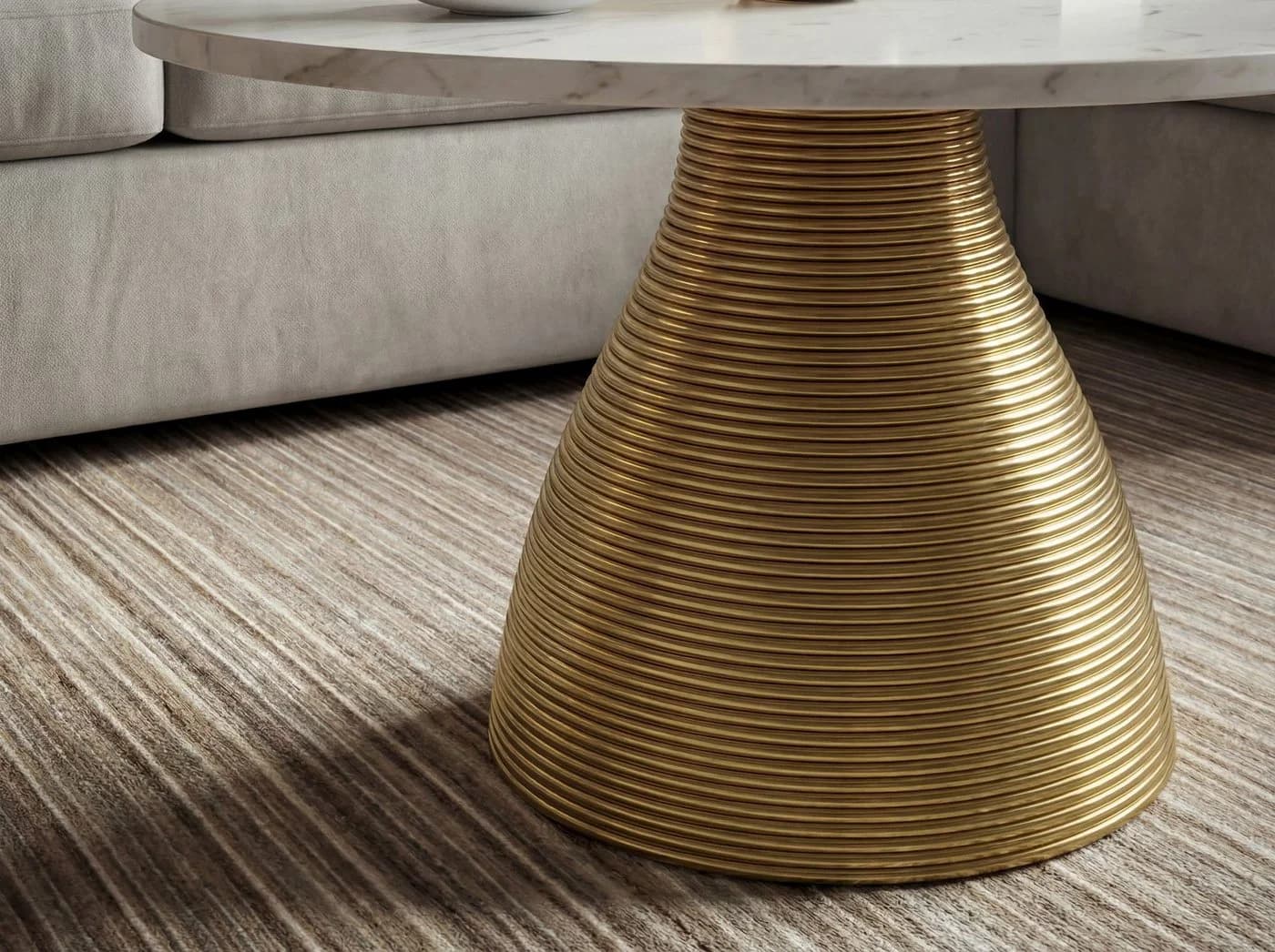 FINEBUY Couchtisch FB77369 Marmorplatte weiß goldenes Aluminium - Bild 5
