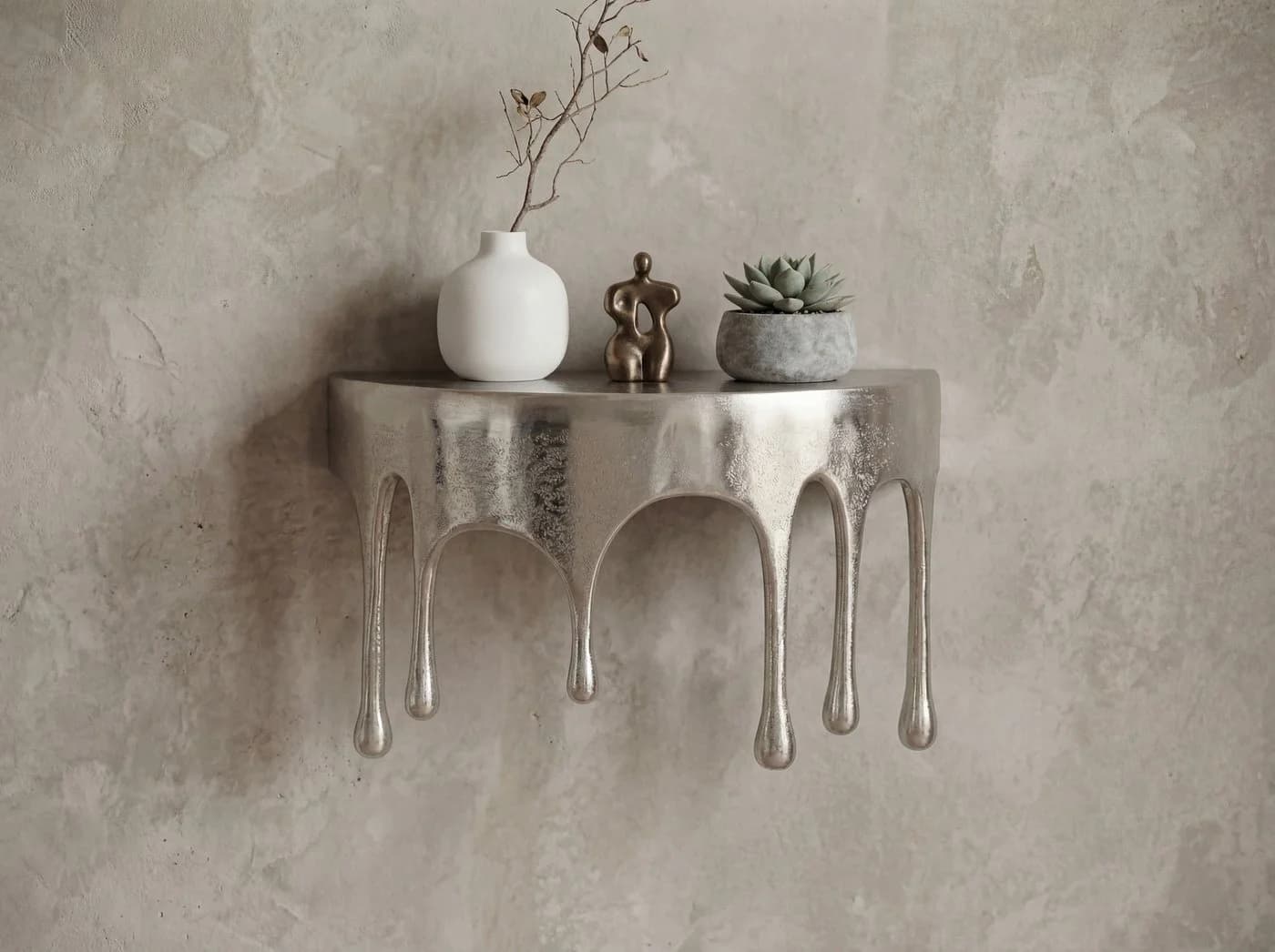 FINEBUY Wandregal Aluminium Silber Tropfenoptik Hängeregal