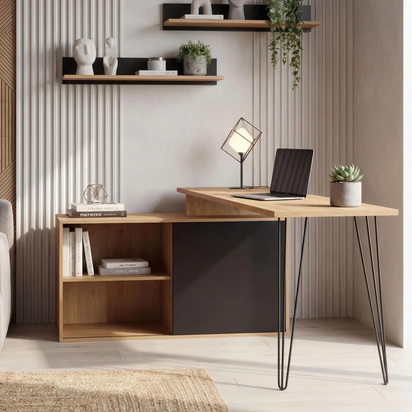 FineBuy Eckschreibtisch L-Form mit Regal Holzoptik Industrial-Look