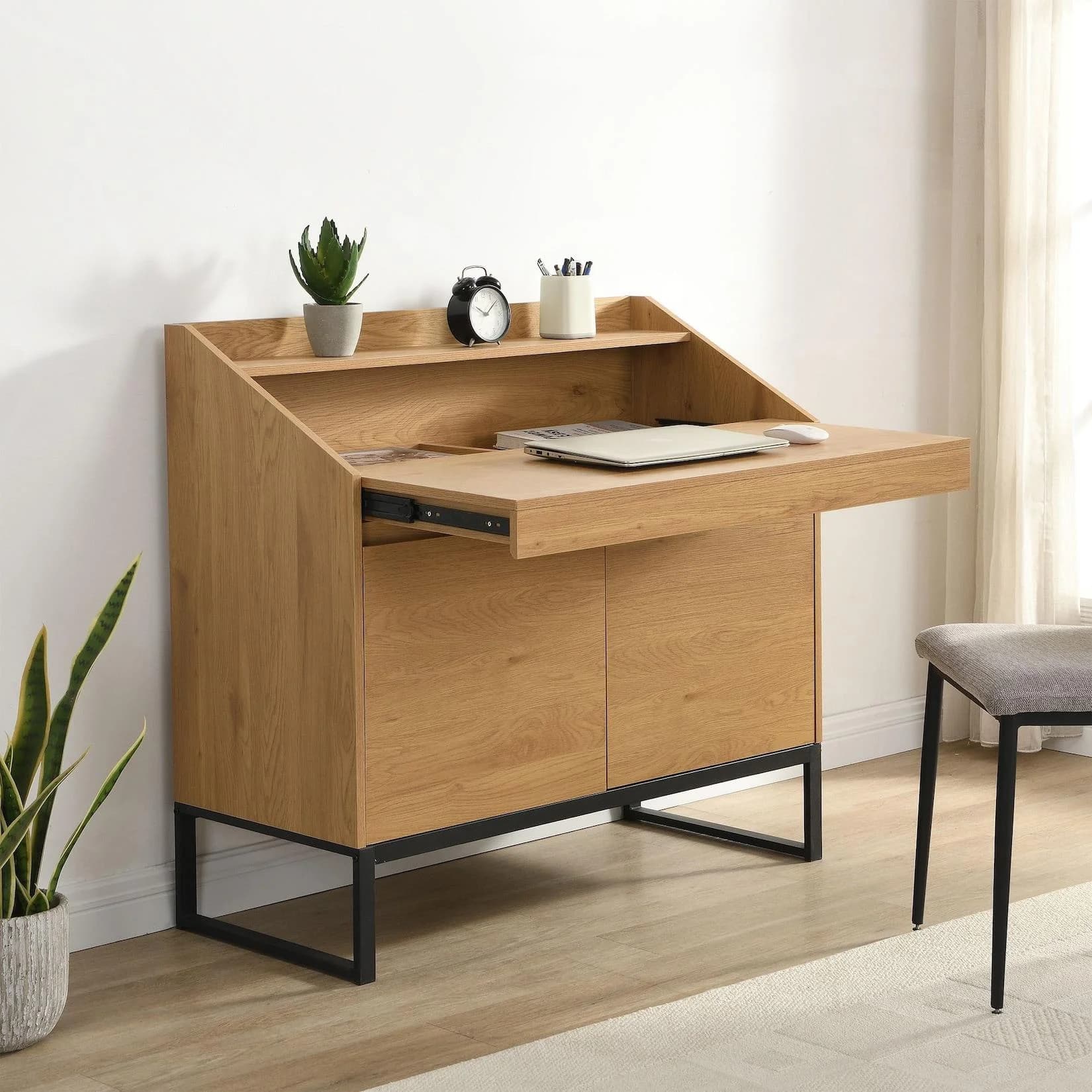 FineBuy Sekretär Kompakt 100cm Eiche Dekor Industrial Schreibtisch