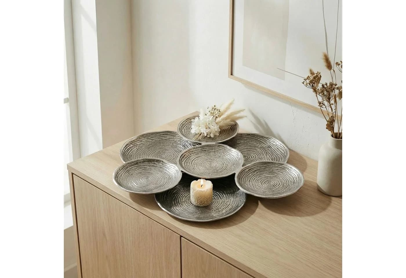 FINEBUY Dekoschale Silber Aluminium 44cm Rund Extravagant - Bild 2