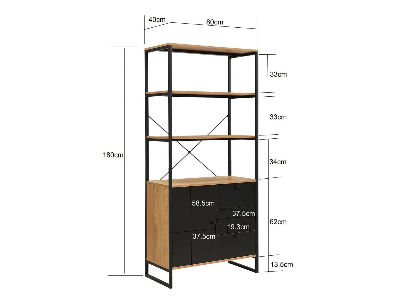 FINEBUY Bücherregal Industrial Eiche Schwarz Metall - Bild 3