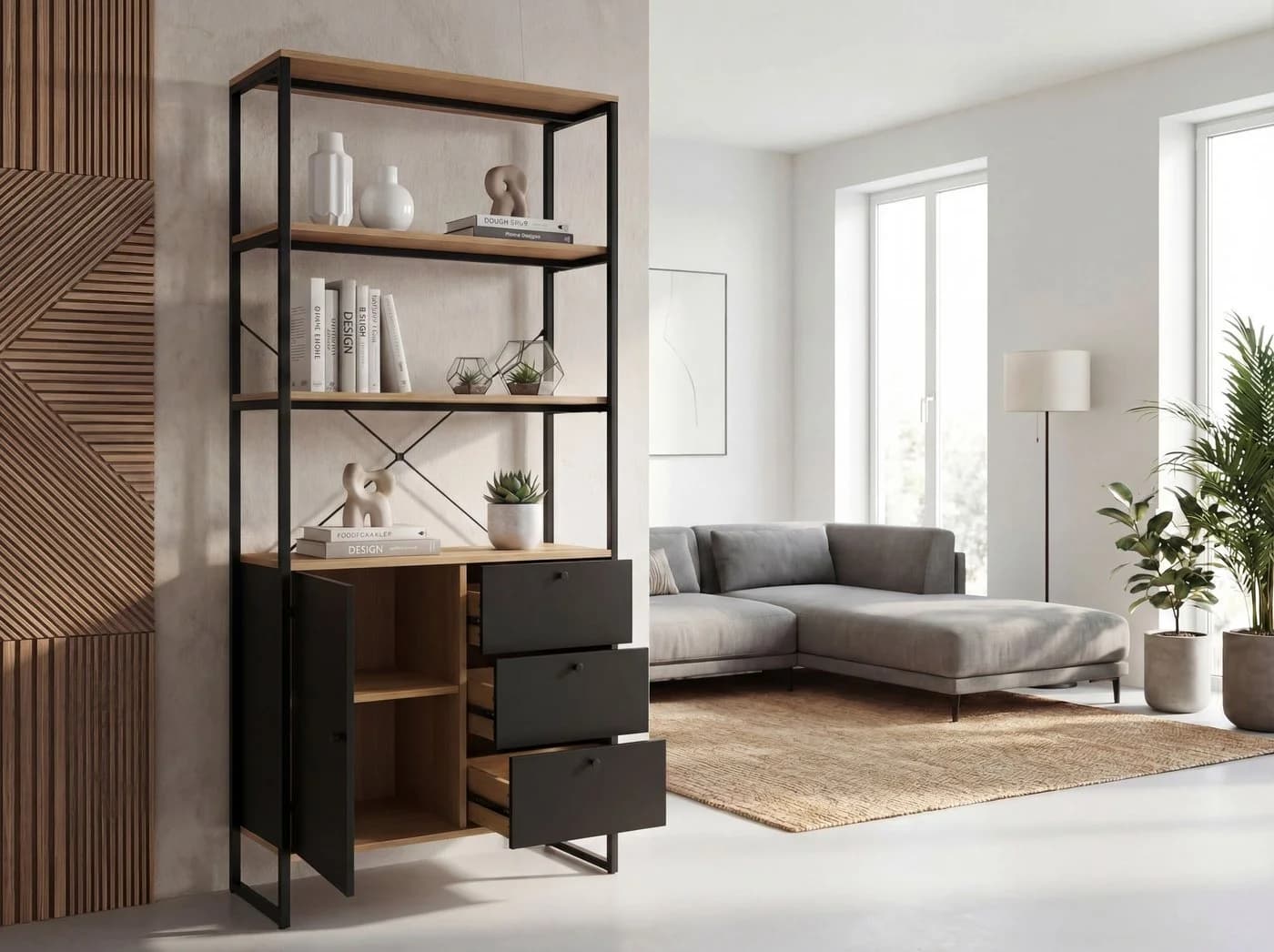 FINEBUY Bücherregal Industrial Eiche Schwarz Metall - Bild 4