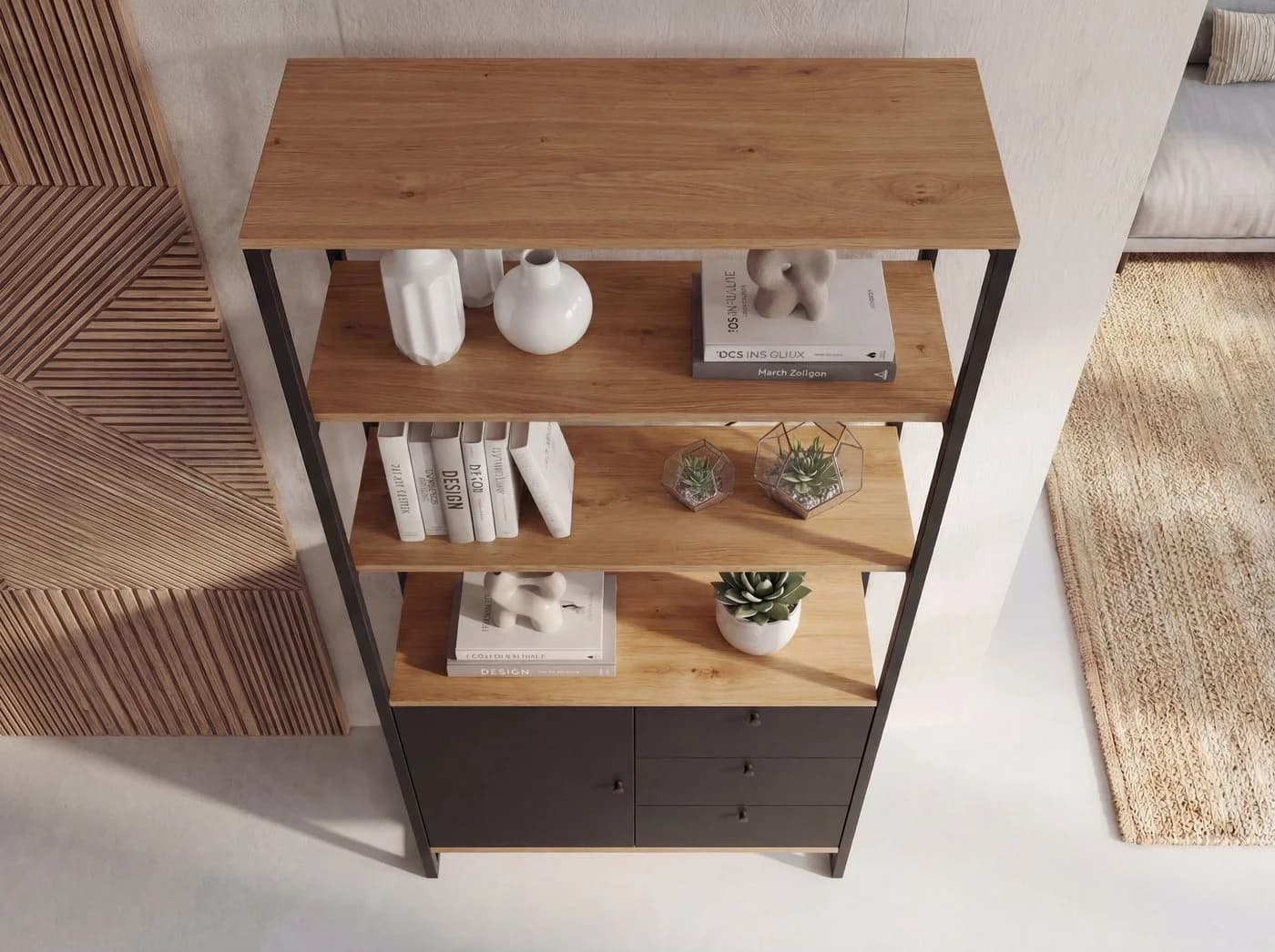 FINEBUY Bücherregal Industrial Eiche Schwarz Metall - Bild 5