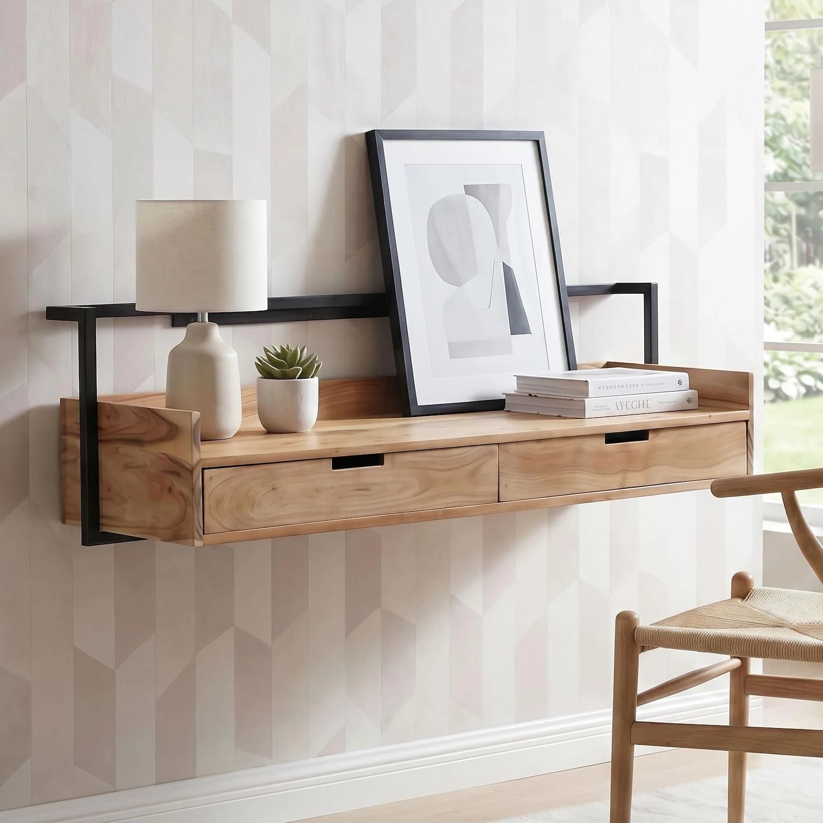 FineBuy Wandschreibtisch 120cm Massivholz Industrial Design
