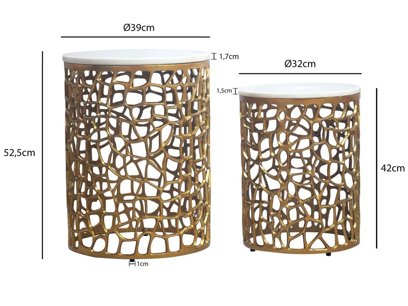 FINEBUY Satztisch 2er Set Couchtisch Gold Marmor Modern - Bild 3