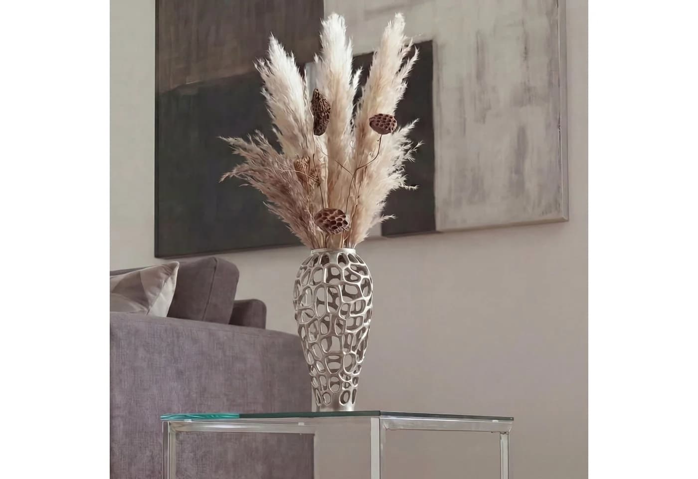 FINEBUY Bodenvase 45 cm Silber Aluminium Skulpturale Dekovase - Bild 2