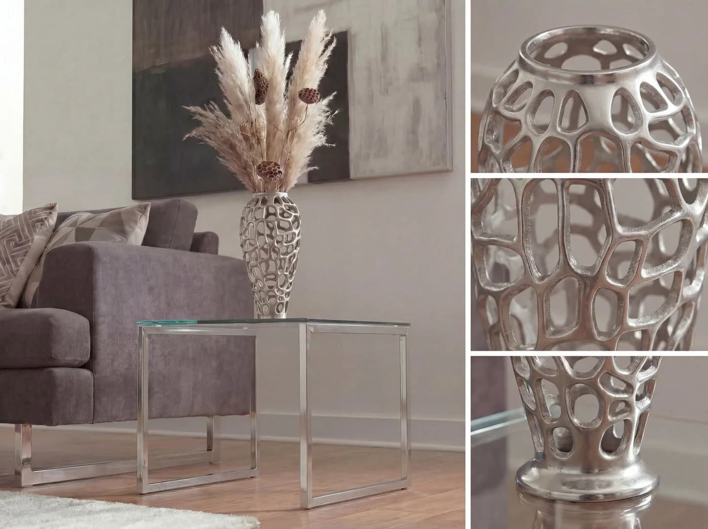 FINEBUY Bodenvase 45 cm Silber Aluminium Skulpturale Dekovase - Bild 4