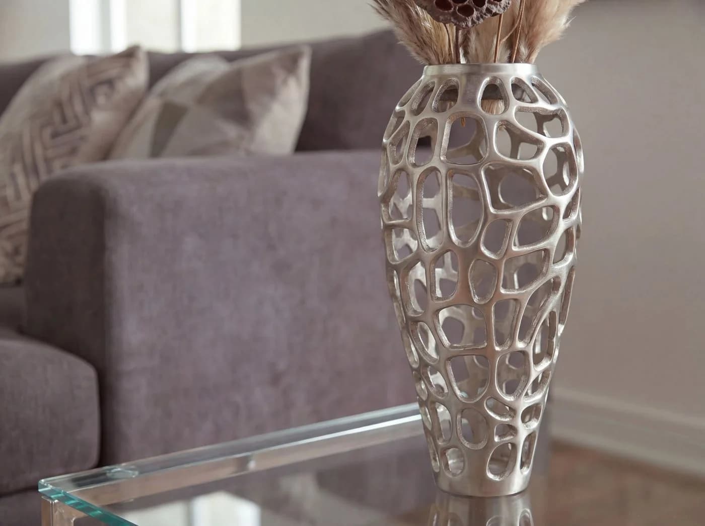 FINEBUY Bodenvase 45 cm Silber Aluminium Skulpturale Dekovase - Bild 5