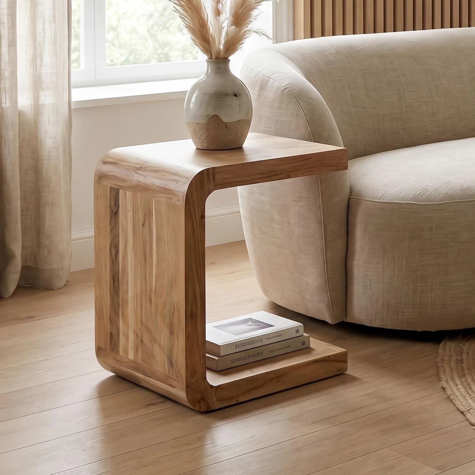 FineBuy Beistelltisch Massivholz C-Form 45cm