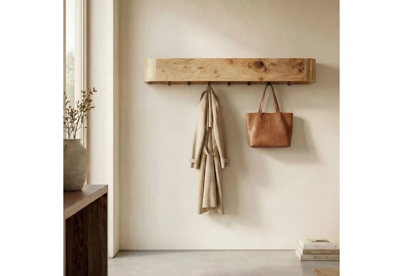 FINEBUY Wandgarderobe aus Akazienmassivholz mit 7 Haken - Bild 2