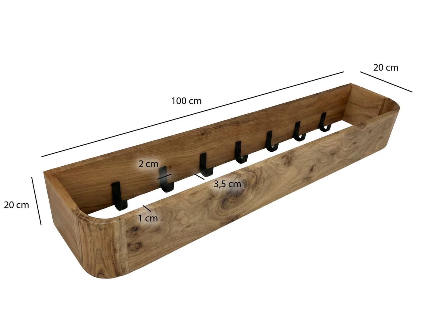 FINEBUY Wandgarderobe aus Akazienmassivholz mit 7 Haken - Bild 3