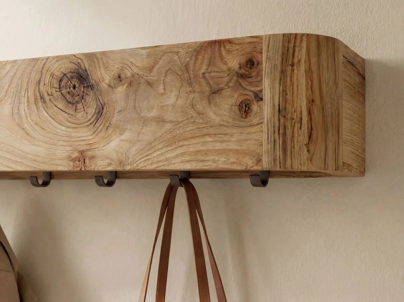 FINEBUY Wandgarderobe aus Akazienmassivholz mit 7 Haken - Bild 5