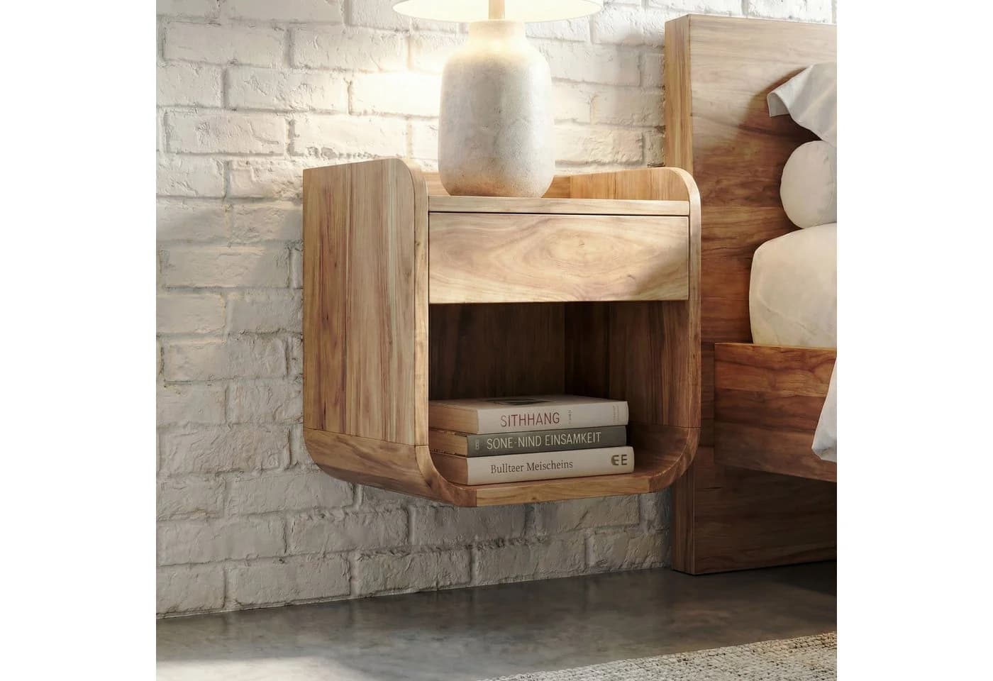 FINEBUY Wandnachttisch Akazie Braun Modern - Bild 2