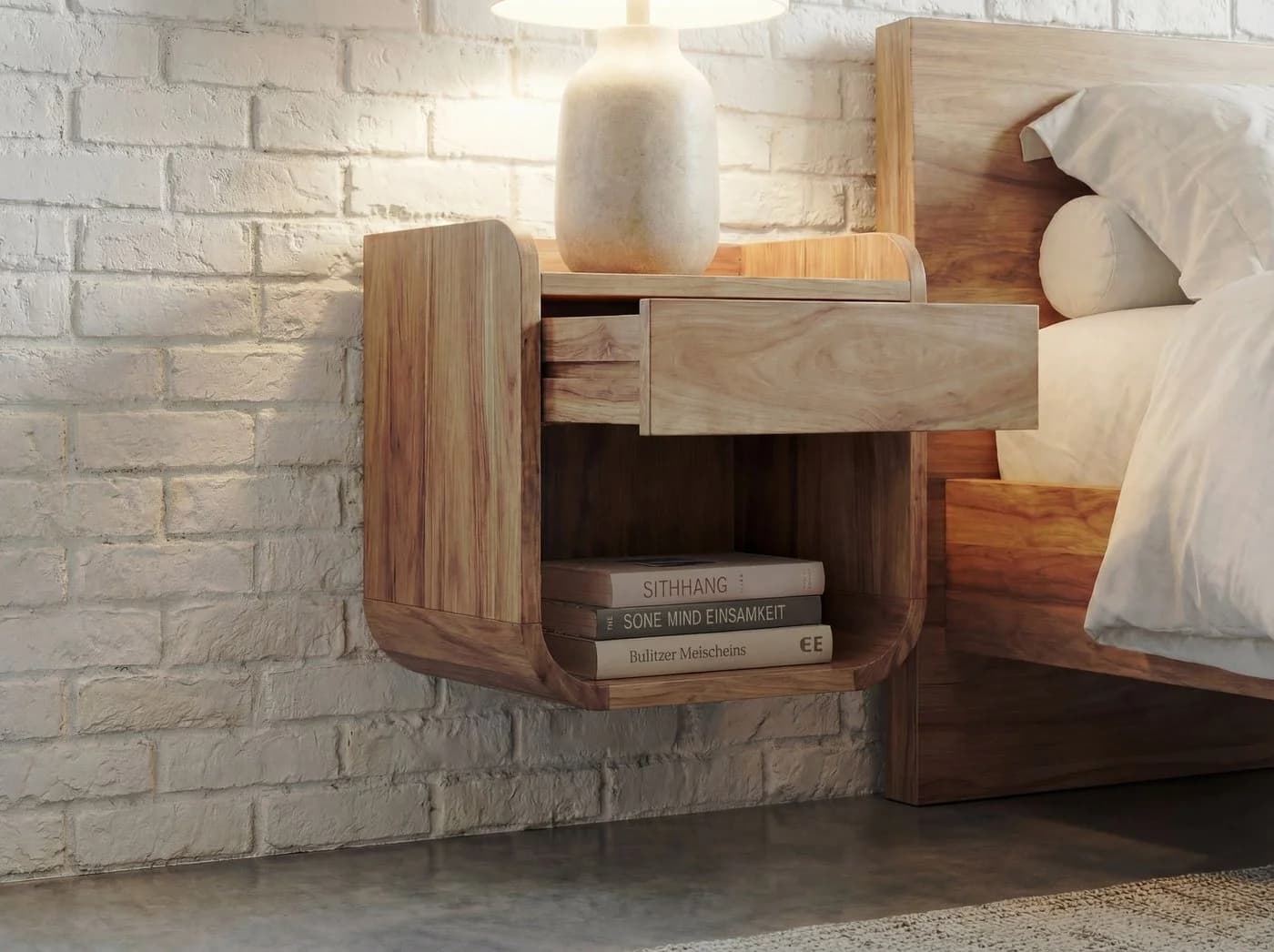 FINEBUY Wandnachttisch Akazie Braun Modern - Bild 4